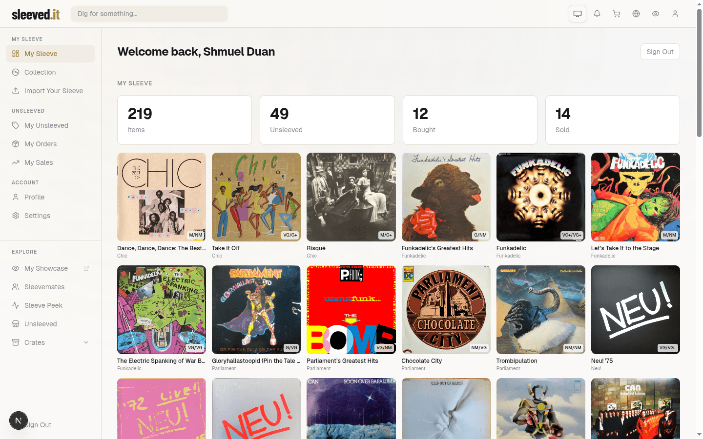 Personal collection showcase with cover art gallery